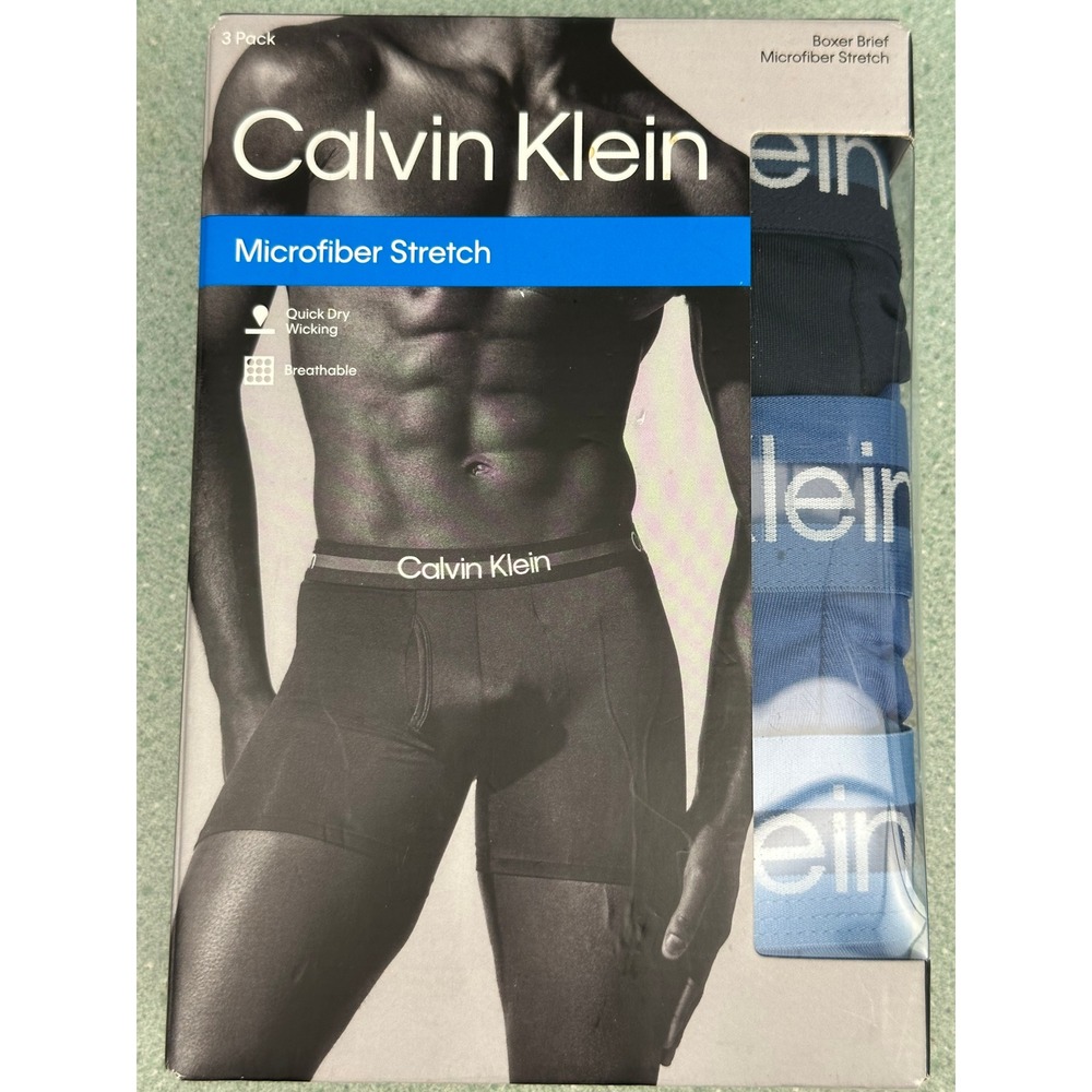 Calvin Klein Mens 3 Pack Microfiber Stretch Boxer Briefs Blue Navy XL NP2769R